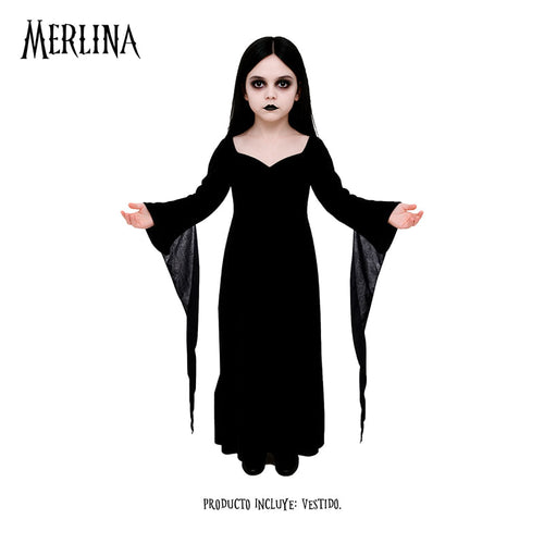 Traje Merlina Morticia Addams Talla 7-9 Fiestamania