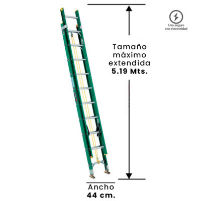 Escalera Fibra Vidrio Telescopica 5.19 Mts Cuprum