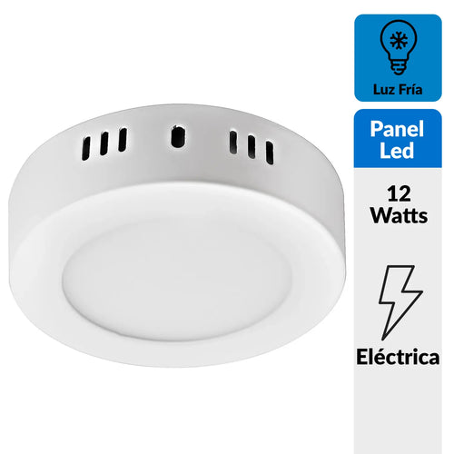 Panel Led Redondo Sobrepuesto 12W Luz Fria