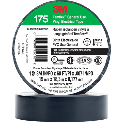 Cinta Aisladora Electrica Alto Desempeño 19 Mm X 18 M Negra