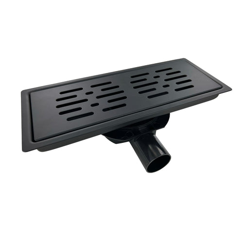 Pileta Acero Inoxidable Negro Mate Rectangular 12X30 Cm Trampa Pvc 40 Mm