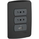 Placa Miluz Armada Con Doble Tomacorriente + 1 Usb Grafito