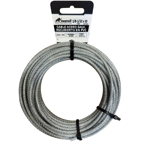 Cable De Acero 6X7 + Fc Galvanizado Recubierto Pvc 1/8- 5/32X10 Mt