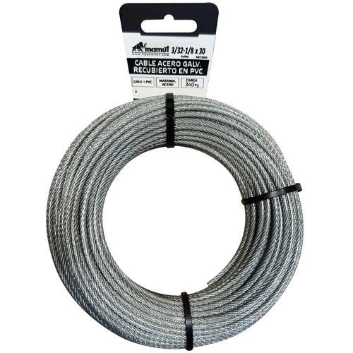 Cable De Acero 6X7 + Fc Galvanizado Recubierto Pvc 3/32-1/8 X 30 Mt