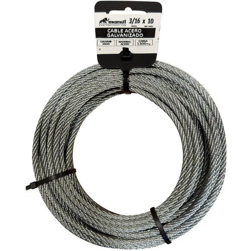 Cable De Acero Galvanizado 6X7 + Fc Diametro 3/16 X 10 Mt