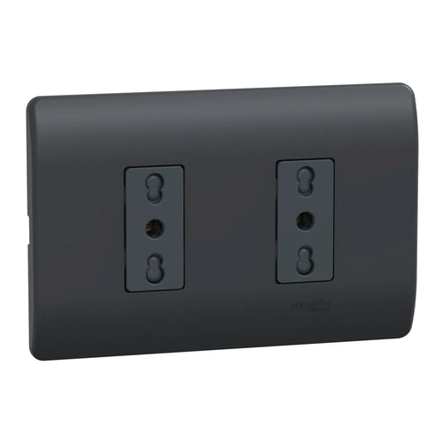Placa Genesis Armada Con Toma Corriente Doble 10/16A 2P+T - Black