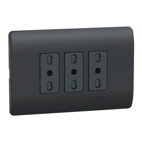 Placa Genesis Armada Con Toma Corriente Triple 10/16A 2P+T - Black