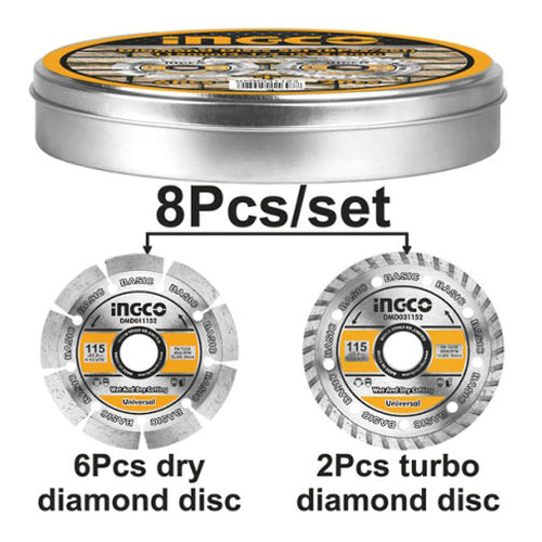 SET DISCO DIAMANTADO SEG + TUR 8 PIEZAS 115X22MM 4 1/2