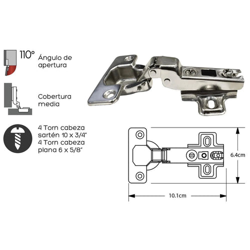 Bisagra Reten Semicurva 35Mm 110° Con Tornillos