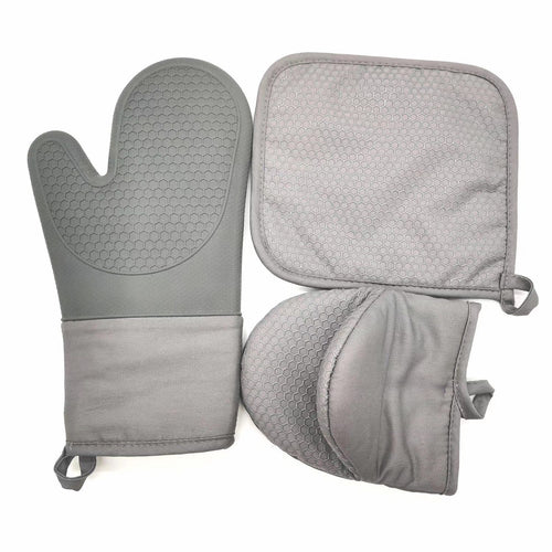 Set 2 Guantes + Posa Olla Algodon Gris
