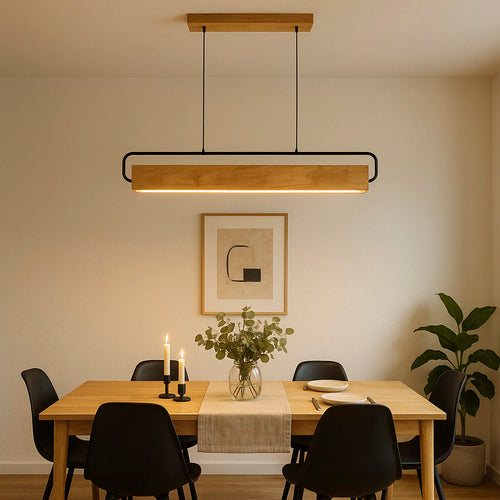 Lampara Colgante Madera Luz Led 82Cm Para Living Comedor