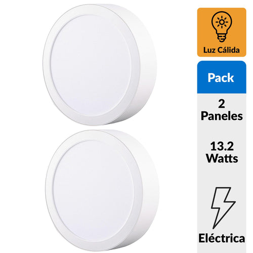 Pack 2 Panel Led Sobrepuesto Circular Blanco 12W Luz Calida