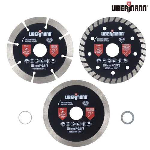 Set 3 Discos Diamantados 4 3/8" Para Sierra De Marmol
