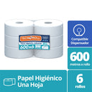 Papel Higiénico Hoja Simple 6 X 600 Mt