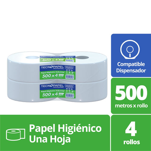 Papel Higiénico Jumbo Hoja Simple 4 Rollos X 500 Mt