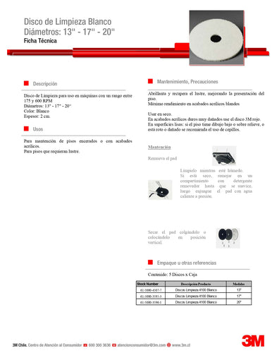 Disco Limpieza Abrillantador 17" Blanco 5 Un