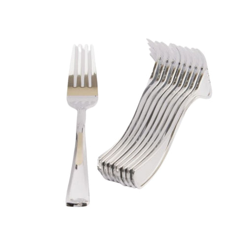 Tenedor Plateado Plástico X10Unidades