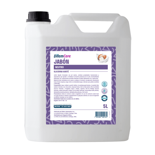 Jabon Liquido Neutro Glicerina/Karite 5 Lt DIFEM CARE 