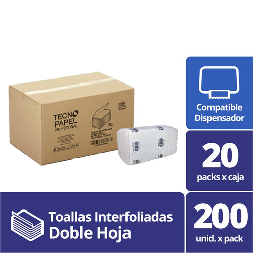 Toalla De Papel Interfoliada Doble Hoja 200 Hojas