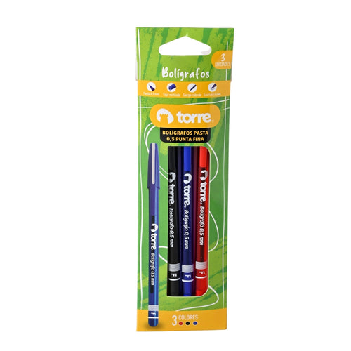 Set Lápiz Pasta Punta Media Azul, Negro Y Rojo