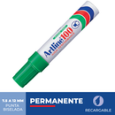 Marcador Permanente Verde Recargable 100 Punta Biselada