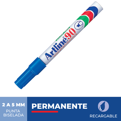 Marcador Permanente Recargable 90 Punta Biselada  Azul