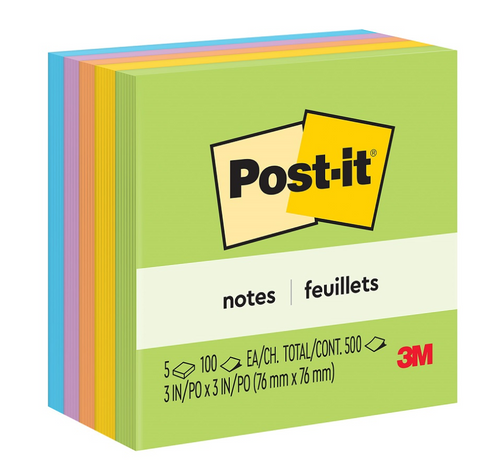 Nota Adhesiva 654 Neón 76X76 Mm 5 Uni 100 Hojas Cubo