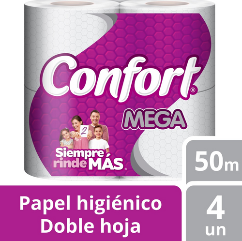 Papel Higiénico Doble Hoja 4 Mega Rollos 50 Mt