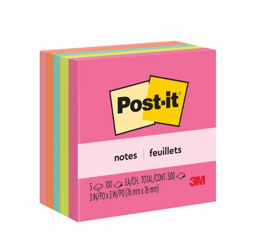 Nota Adhesiva 654 Neón 76X76 Mm 5 Un 100 Hojas Cubo