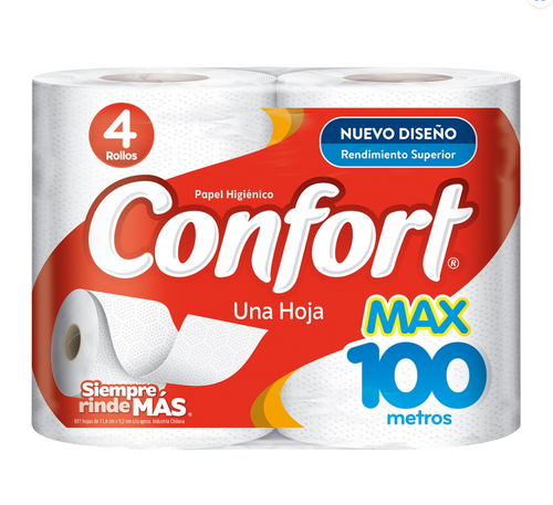 Papel Higiénico Hoja Simple 4 Rollos 100 Mt