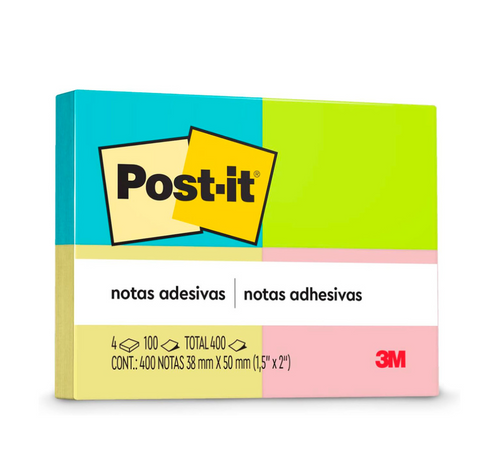 Nota Adhesiva 653 Neón 51X38 Mm 4 Un 100 Hojas