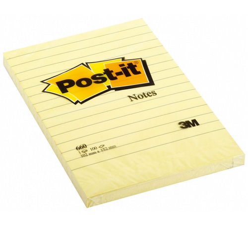Nota Adhesiva 660 Amarillo Lineado 102X152 Mm 1 Un 100 Hojas