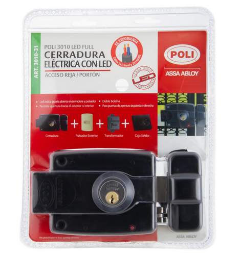 Kit Cerradura Eléctrica 3010 LUZ LED Indicador Puerta Cerrada o Abierta – Transformador + Pulsador
