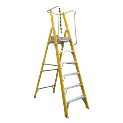 Escalera Fibra De Vidrio Plataforma Con Baranda Doble 6 Peldaños Magna