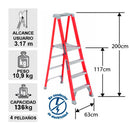 Escalera Fibra Vidrio Tijera Plataforma 4 Peldaños Cuprum