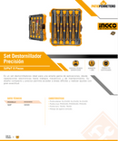 SET DESTORNILLADOR PRECISION INDUSTRIAL SL/PH/T 8 PIEZAS INGCO HKSD0818