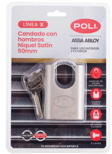 Candado Serie X 50Pmm con hombros Niquel Satin