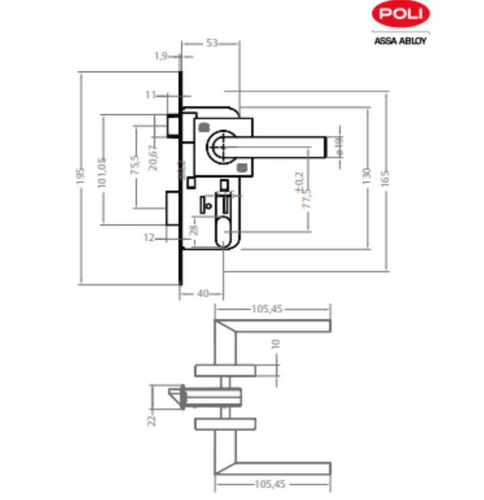 Cerradura Embutida Piano B40 Simple Paso Inoxidable