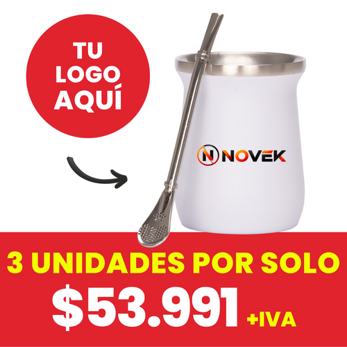 Vaso Termico Metalico Mate 300Ml. Con Bombilla Blanco (Impresion Full Color)