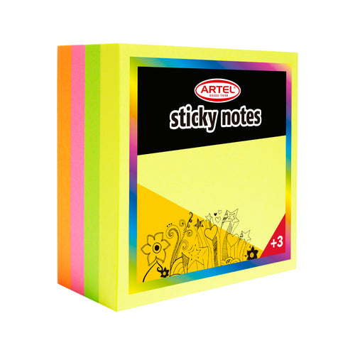 Nota Adhesiva 654 Neón 75X75 Mm 4 Un 320 Hojas Cubo