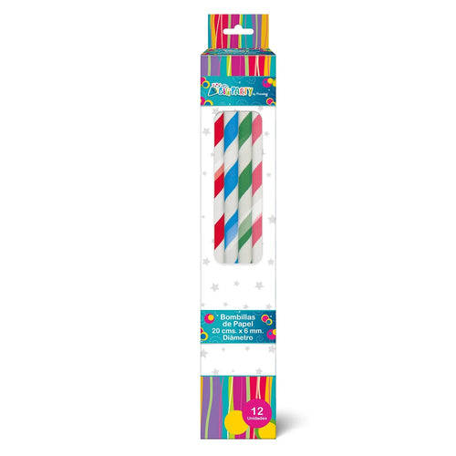Bombilla Papel Líneas Color Surt 25 Un