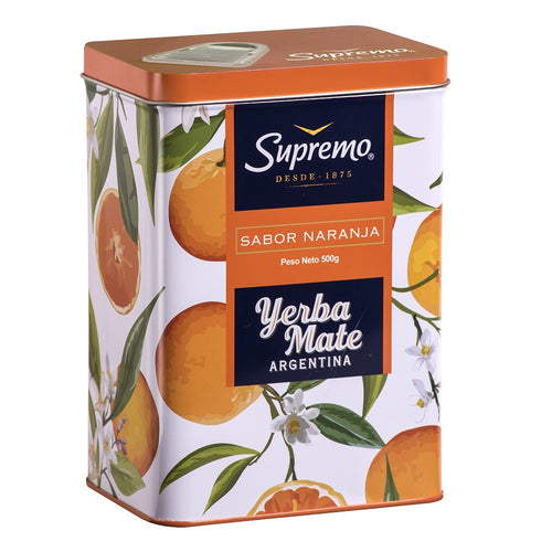 Yerba Mate Lata Con Dosificador Con Sabor Naranja 12 Unidades De 500 Gramos