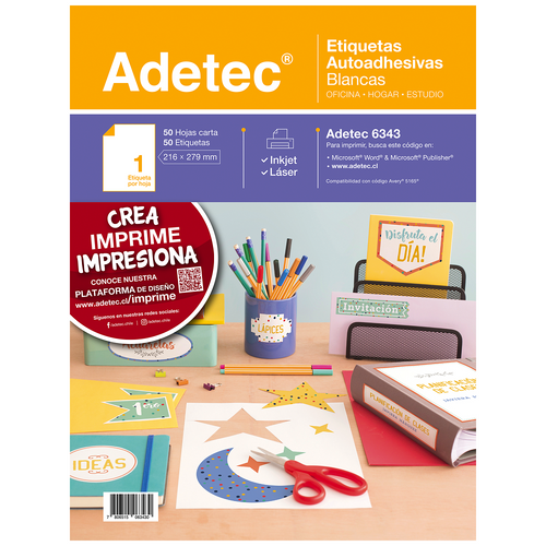 Etiqueta Inkjet/Laser Carta Blanca 216X279 Mm 50 Hojas