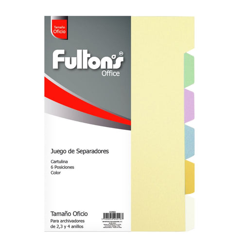 Separador Oficio 6 Divisiones Cartulina Colores