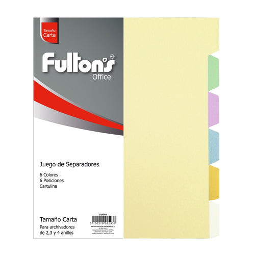 Separador Carta 6 Divisiones Cartulina Colores