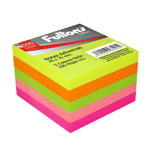 Nota Adhesiva 654 Neón 76X76 Mm 5 Un 100 Hojas Cubo