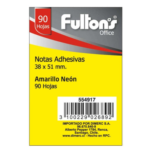 Nota Adhesiva 653 Amarillo Neón 51X38 Mm 12 Un 100 Hojas