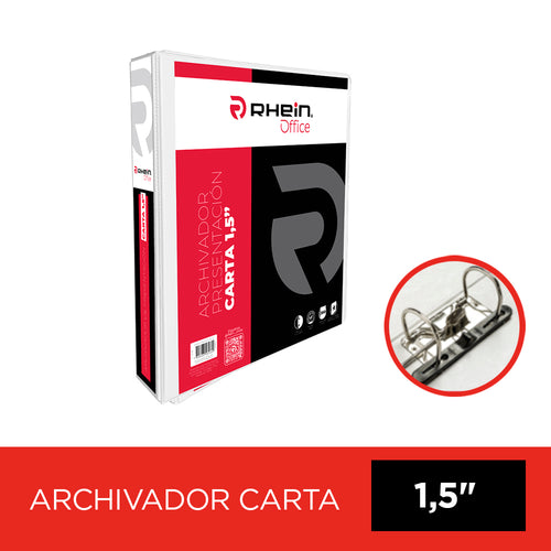 Archivador Catálogo Carta 2 Aros 1.5 Blanco Con Fija Papel 350 Hojas