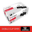 Doble Clip 51 Mm Negro Metálico 12 Unidades