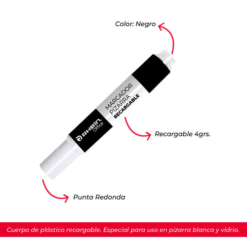 Marcador Pizarra Recargable Punta Redonda Negro 4G